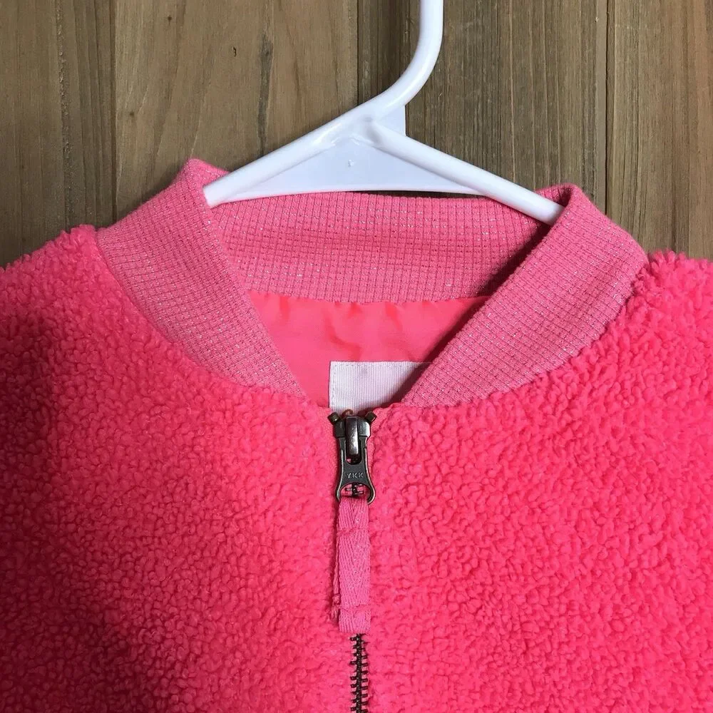 Cat & Jack Kids Girls S (6/6X) Fushia Pink Sherpa Fleece Full Zip Bomber Jacket